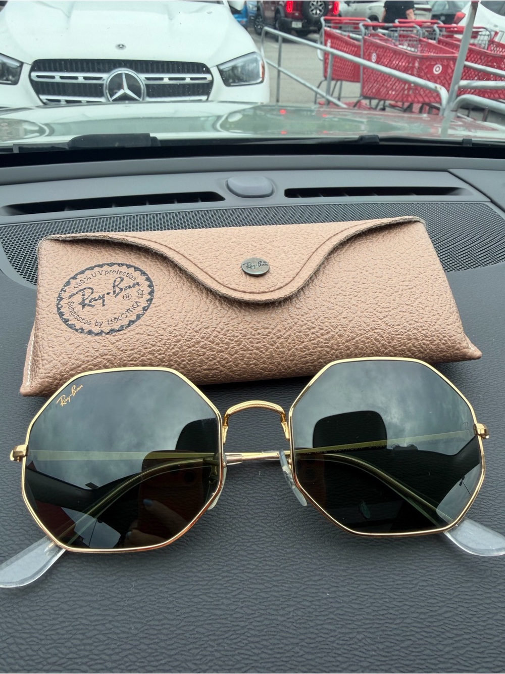 Ray-Ban Octagonal Classic Gold Frame Sunglasses with Green Lenses